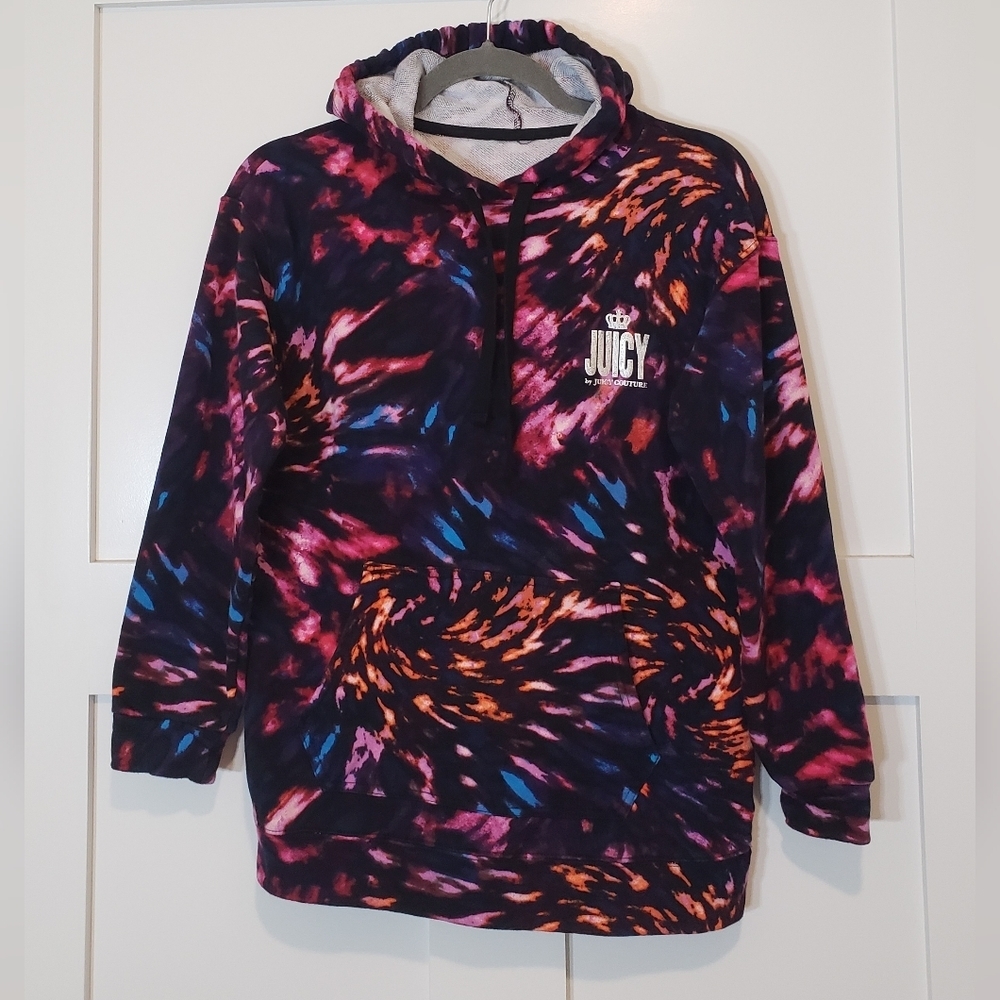Juicy By Juicy Couture Hoodie Black Tie Dye Multi Colored Size Small 100%Cotton